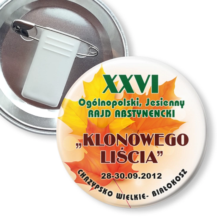 przypinka z żabką i agrafką XXVI Ogólnopolski Rajd Abstynencki Klonowego Liścia