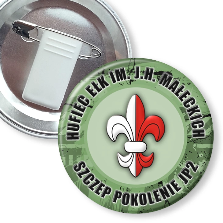 przypinka z żabką i agrafką ZHP - Hufiec Ełk