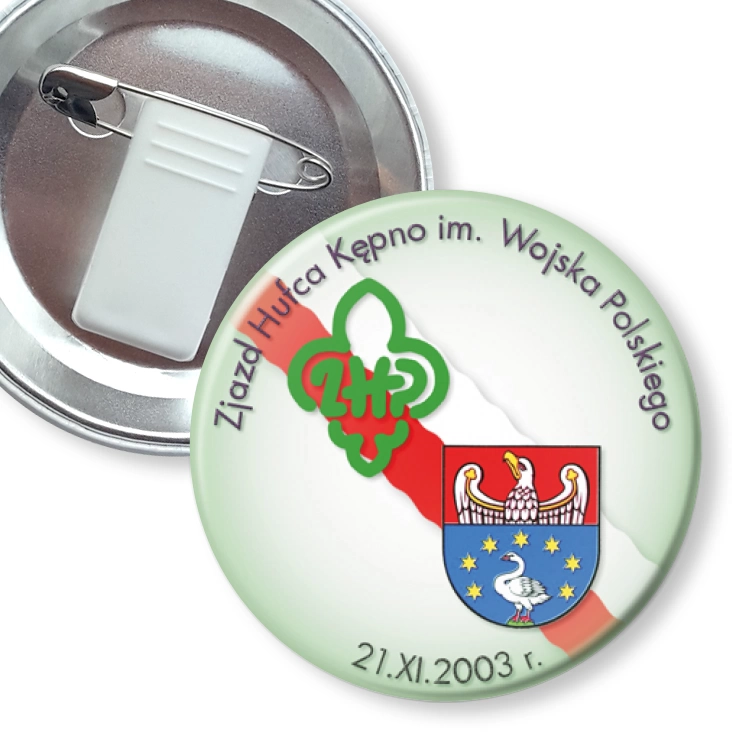 przypinka z żabką i agrafką Zjazd Hufca Kępno im. Wojska Polskiego