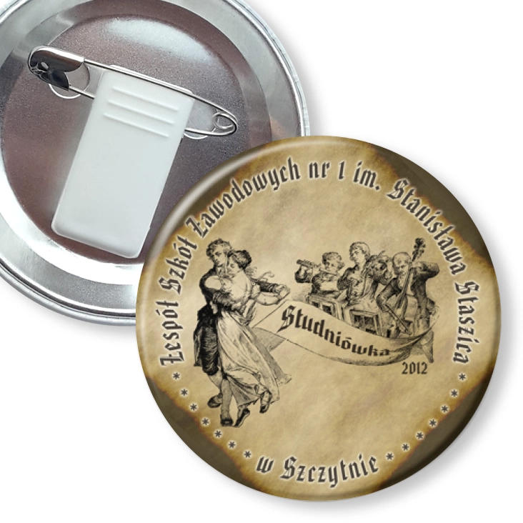 przypinka z żabką i agrafką ZSZ w Szczytnie - Studniówka 2012