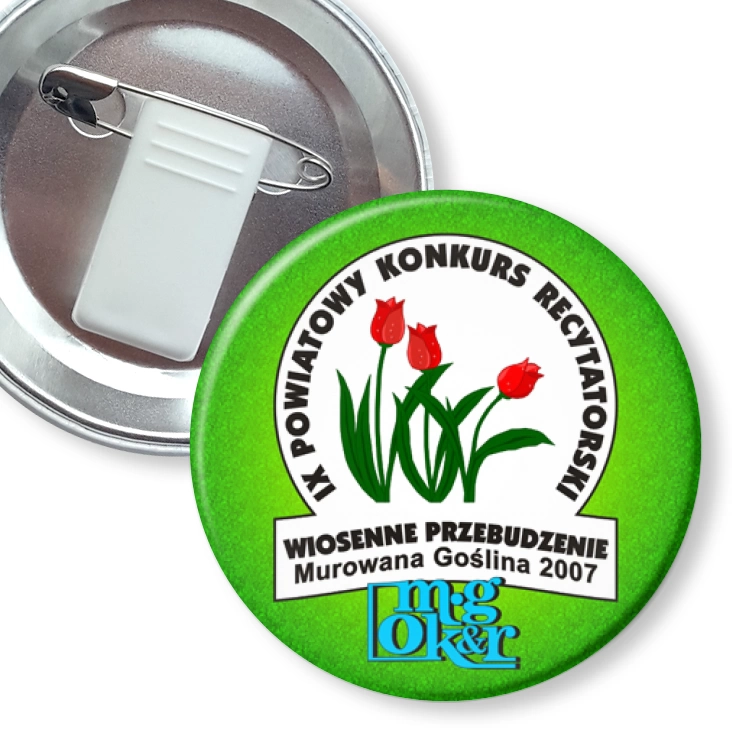 przypinka z żabką i agrafką Powiatowy Konkurs Recytatorski - Wiosenne Przebudzenie 2007