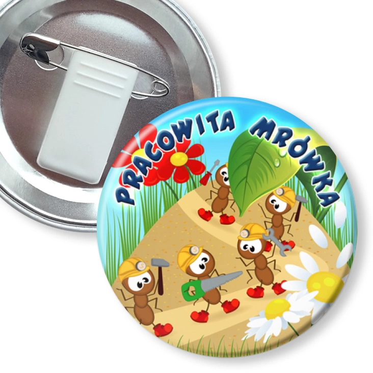 przypinka z żabką i agrafką Pracowita mrówka