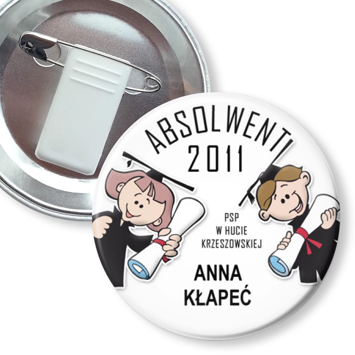 przypinka z żabką i agrafką Absolwent 2011