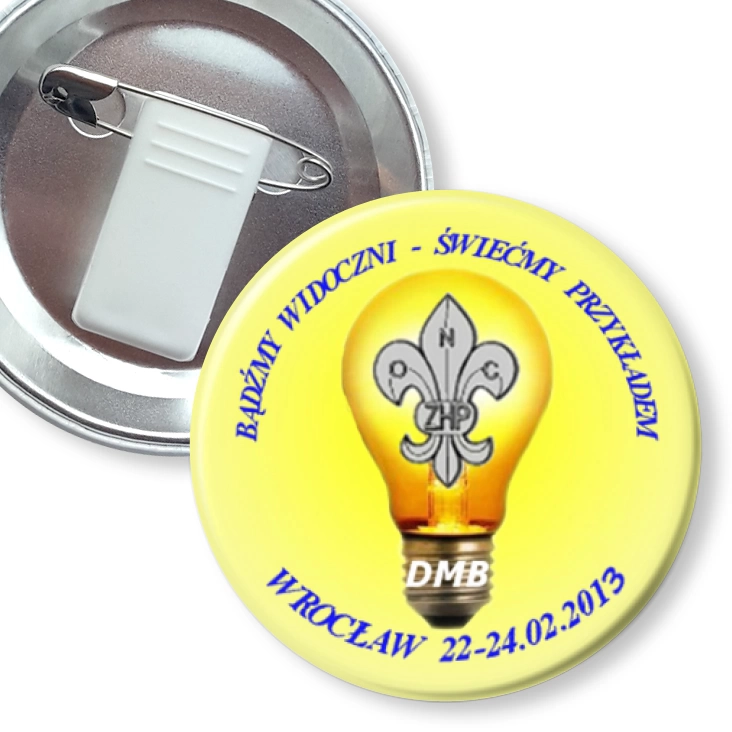 przypinka z żabką i agrafką Bądźmy widoczni - świećmy przykładem