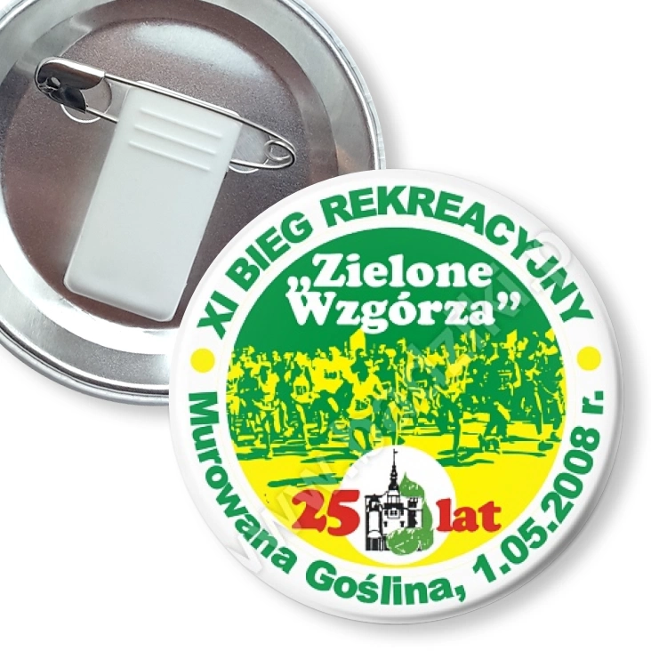 przypinka z żabką i agrafką Bieg Rekreacyjny Zielone Wzgórza