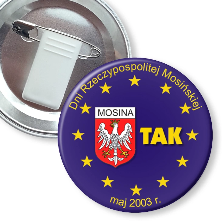 przypinka z żabką i agrafką Dni Rzeczypospolitej Mosińskiej