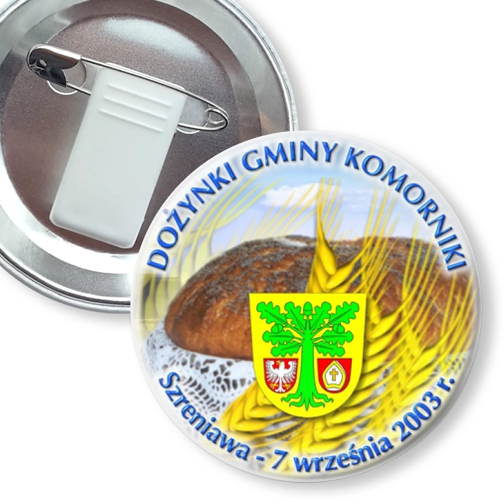 przypinka z żabką i agrafką Dożynki Gminy Komorniki 2003