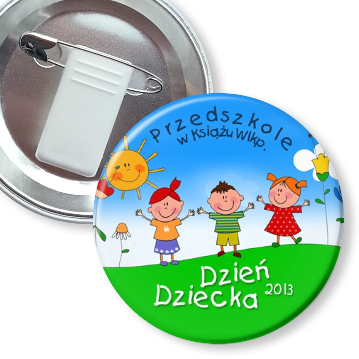 przypinka z żabką i agrafką Dzień Dziecka 2013 - Przedszkole w Książu Wlkp.