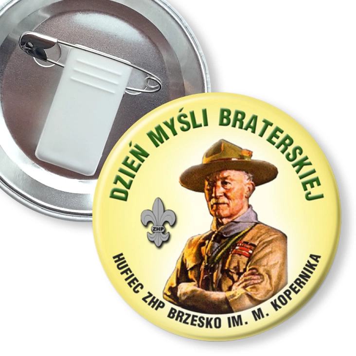 przypinka z żabką i agrafką Dzień Myśli Braterskiej