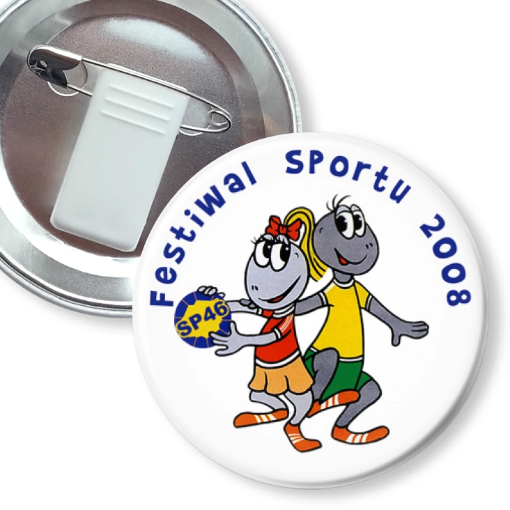 przypinka z żabką i agrafką Festiwal Sportu SP 46