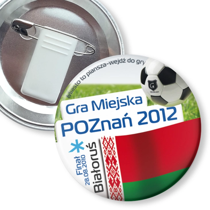 przypinka z żabką i agrafką Gra Miejska - Poznań 2012 - Białoruś