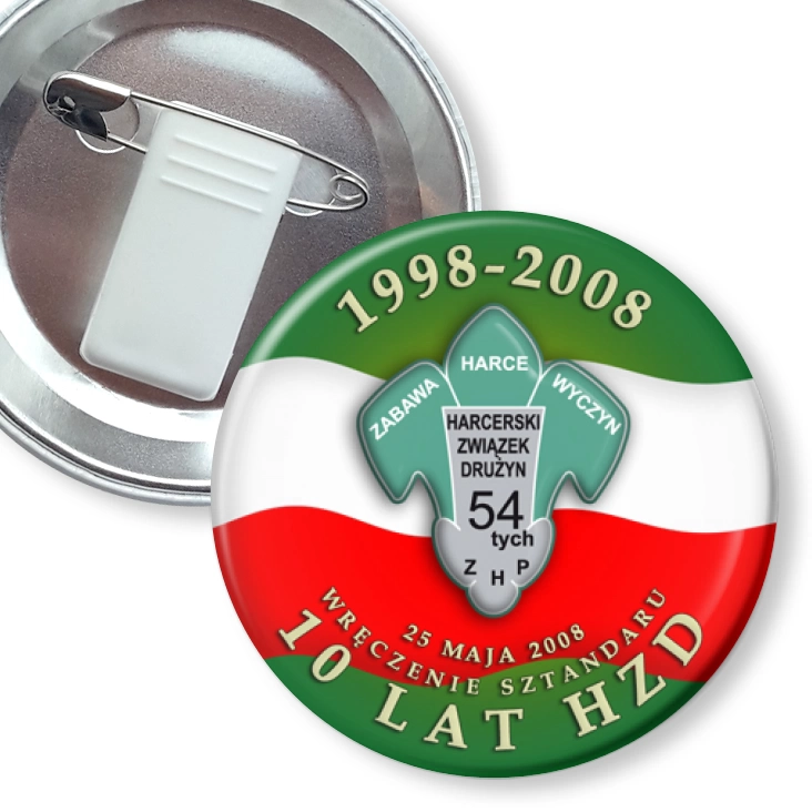 przypinka z żabką i agrafką Harcerski Związek Drużyn 54-tych