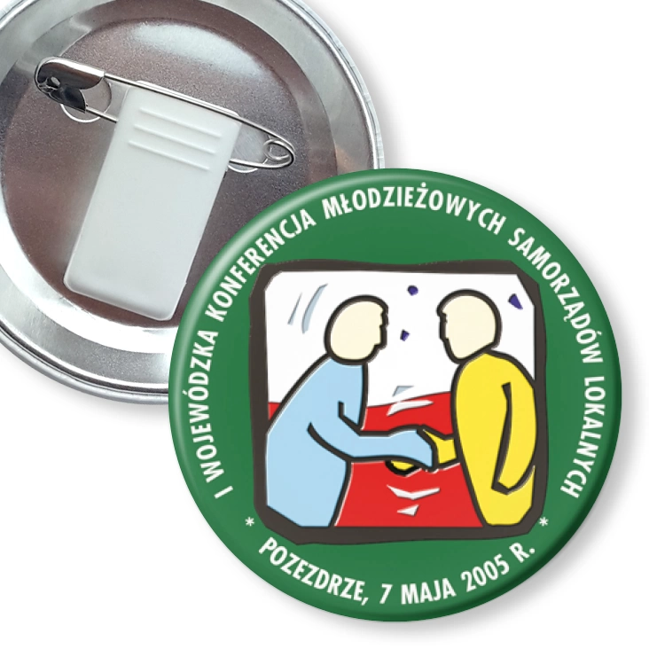 przypinka z żabką i agrafką I Konferencja Młodzieżowych Samorządów Lokalnych