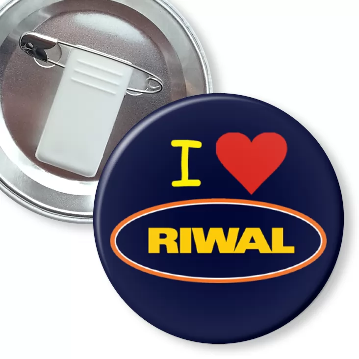 przypinka z żabką i agrafką I love Rival