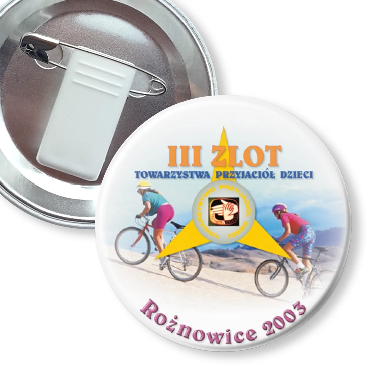 przypinka z żabką i agrafką III Zlot Towarzystwa Przyjaciół Dzieci - Rożnowice 2003