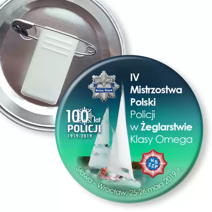 przypinka z żabką i agrafką IV Mistrzostwa Polski Policji w Żeglarstwie