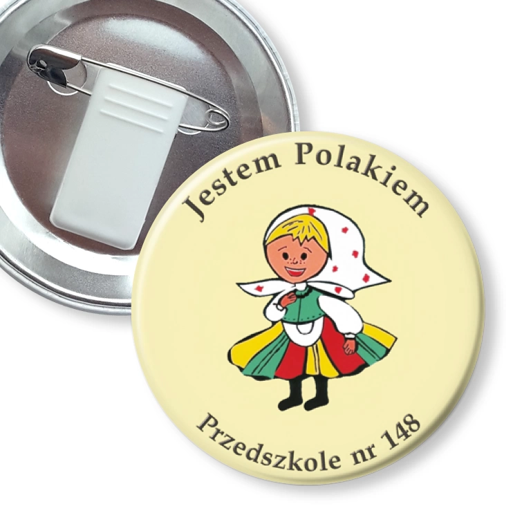 przypinka z żabką i agrafką Jestem Polakiem - Przedszkole nr 148