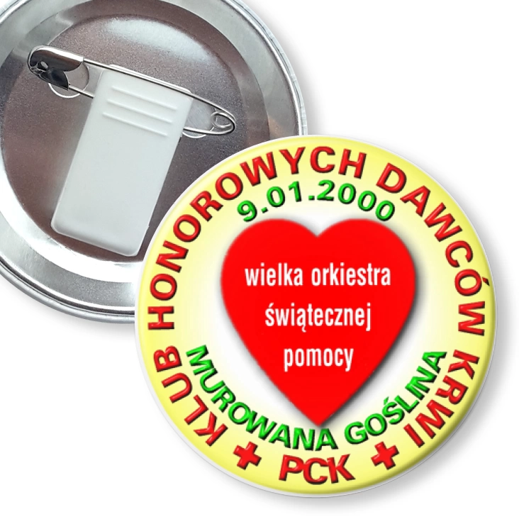przypinka z żabką i agrafką Klub Honorowych Dawców Krwi