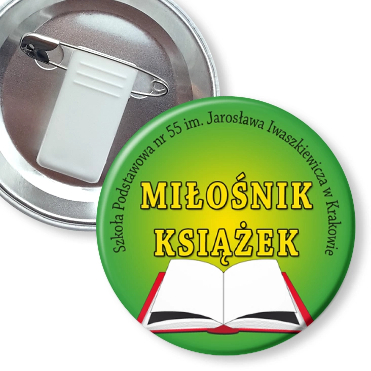 przypinka z żabką i agrafką Miłośnik książek