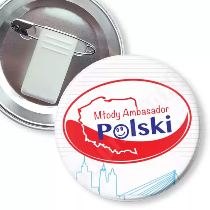 przypinka z żabką i agrafką Młody Ambasador Polski