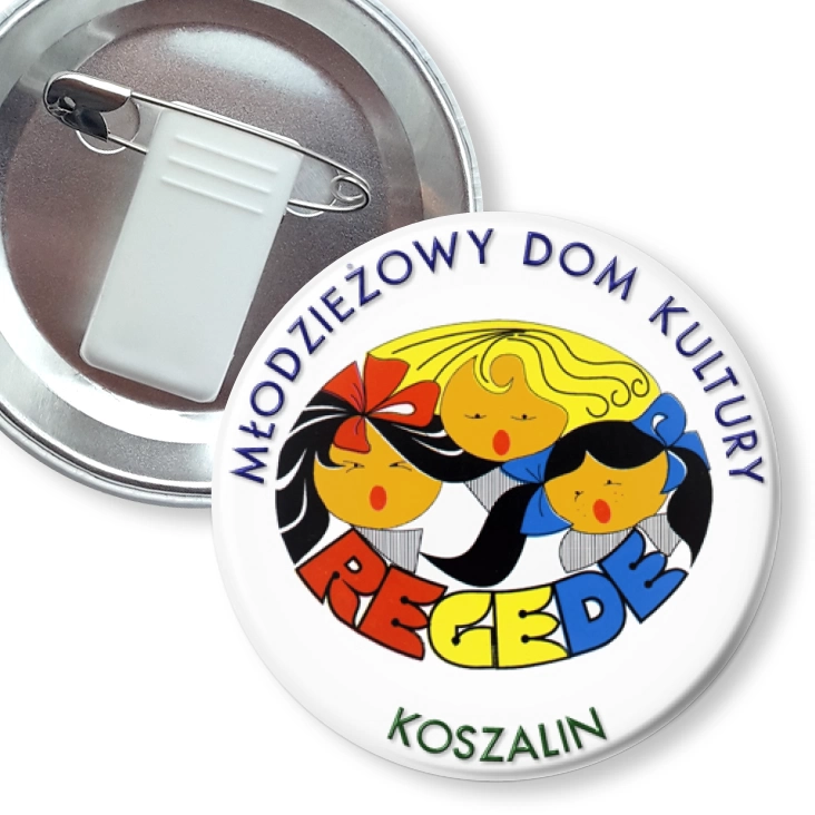 przypinka z żabką i agrafką Młodzieżowy Dom Kultury