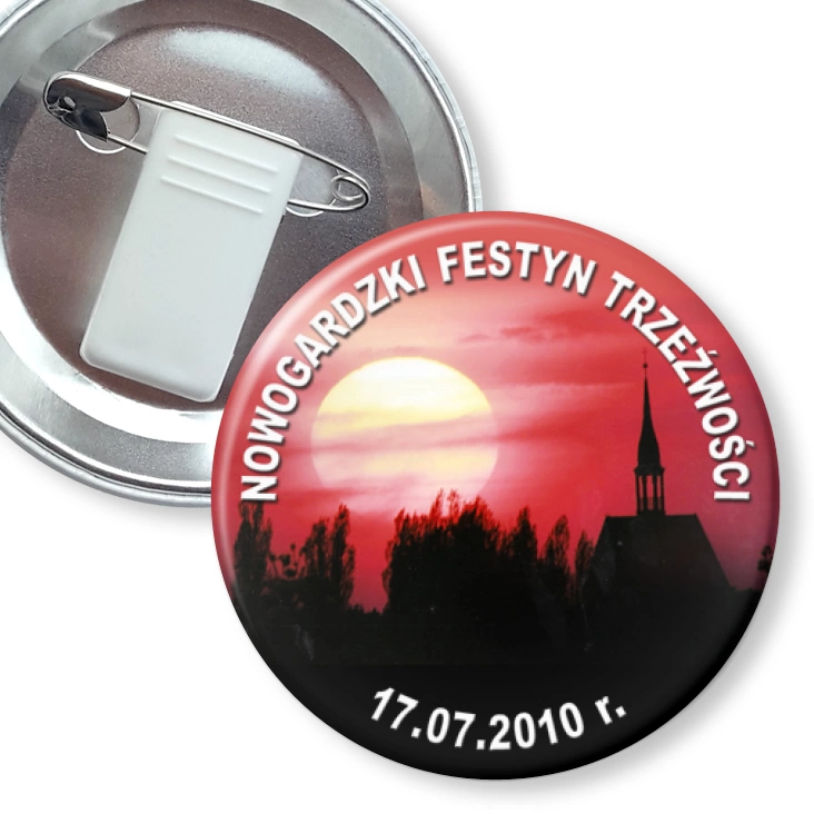 przypinka z żabką i agrafką Nowogardzki Festyn Trzeźwości
