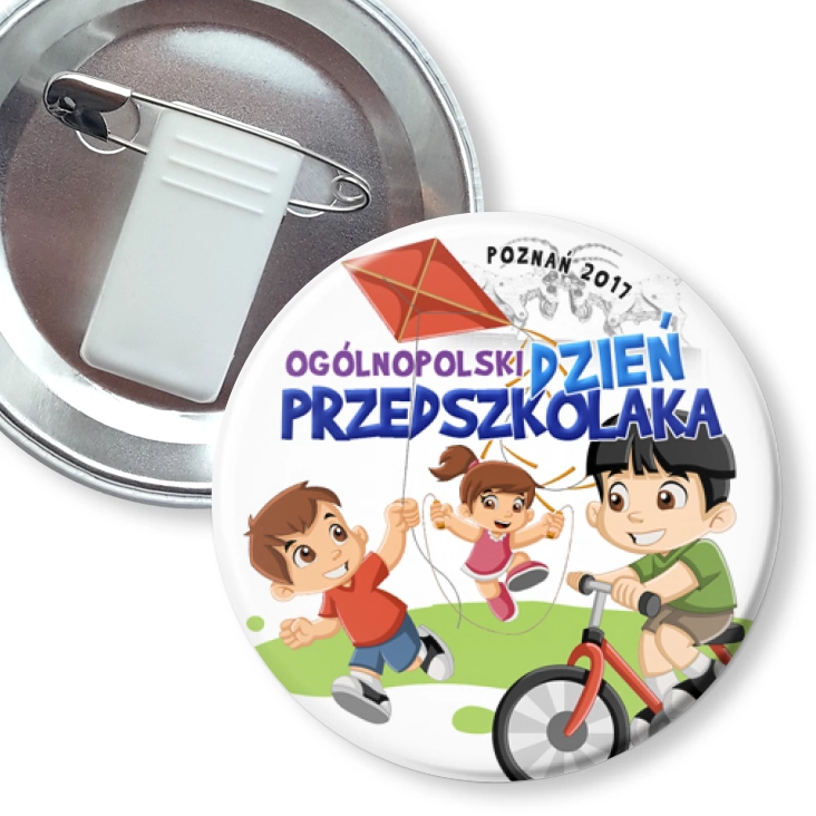 przypinka z żabką i agrafką Ogólnopolski Dzień Przedszkolaka 2017