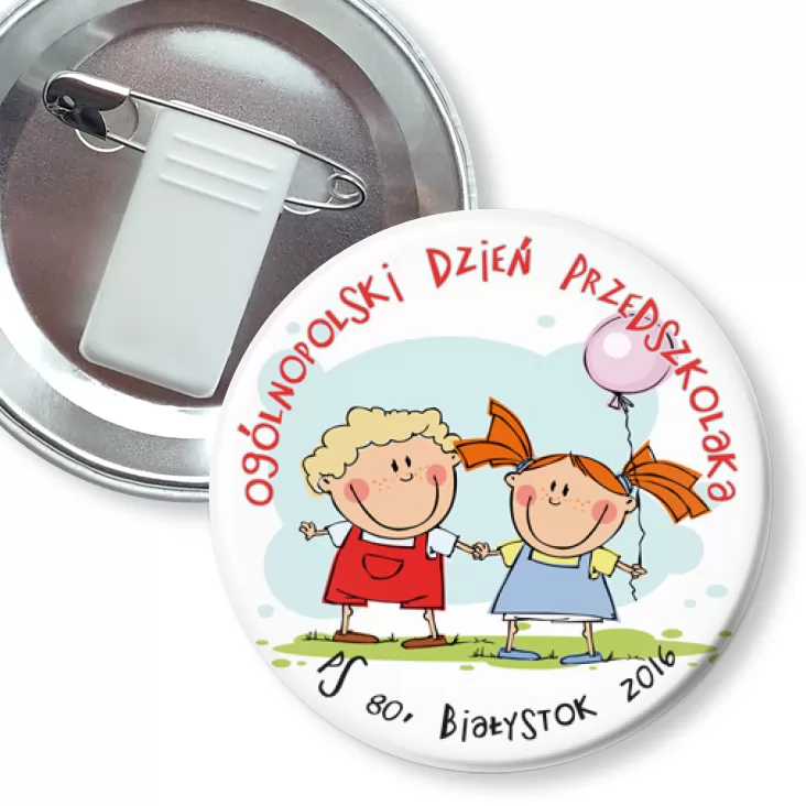 przypinka z żabką i agrafką Ogólnopolski Dzień Przedszkolaka