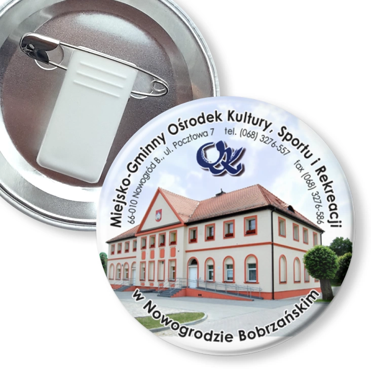 przypinka z żabką i agrafką Ośrodek Kultury w Nowogrodzie Bobrzańskim