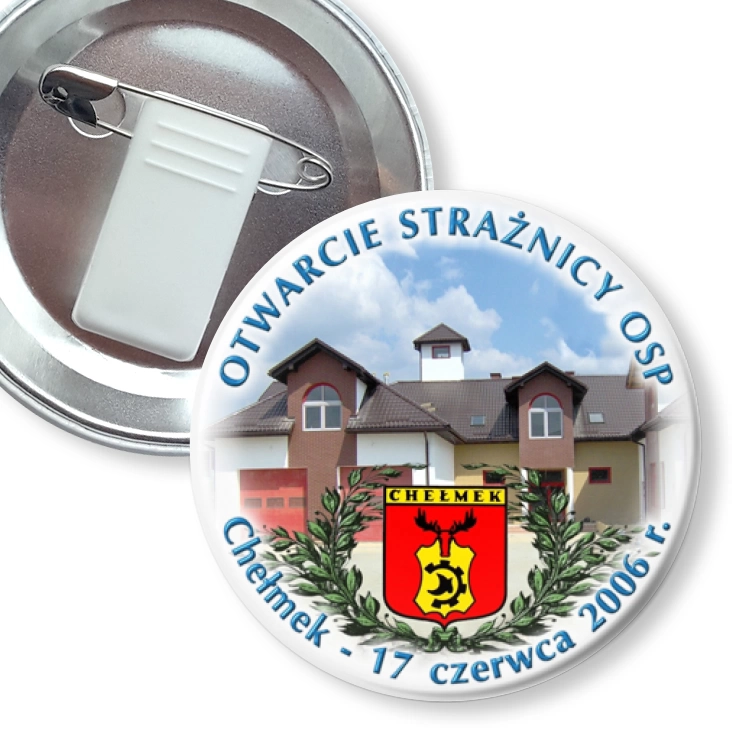 przypinka z żabką i agrafką Otwarcie Strażnicy OSP - Chełmek 2006