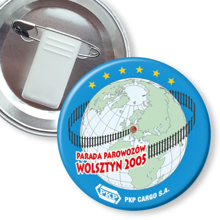 przypinka z żabką i agrafką Parada Parowozów - Wolsztyn 2005