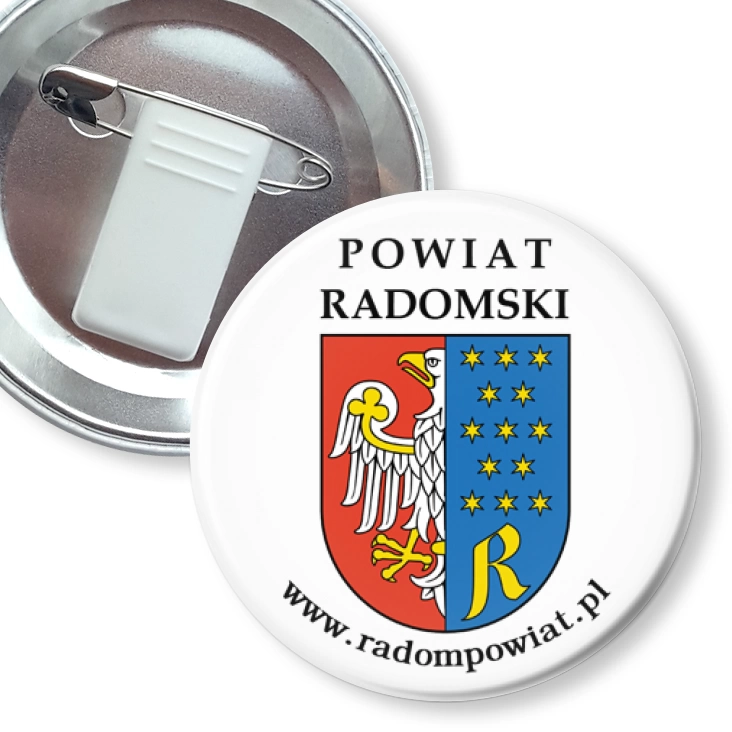 przypinka z żabką i agrafką Powiat Radomski