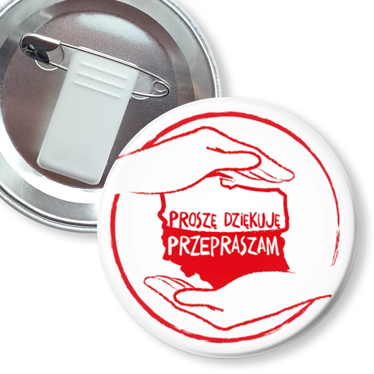 przypinka z żabką i agrafką Proszę Dziękuję Przepraszam