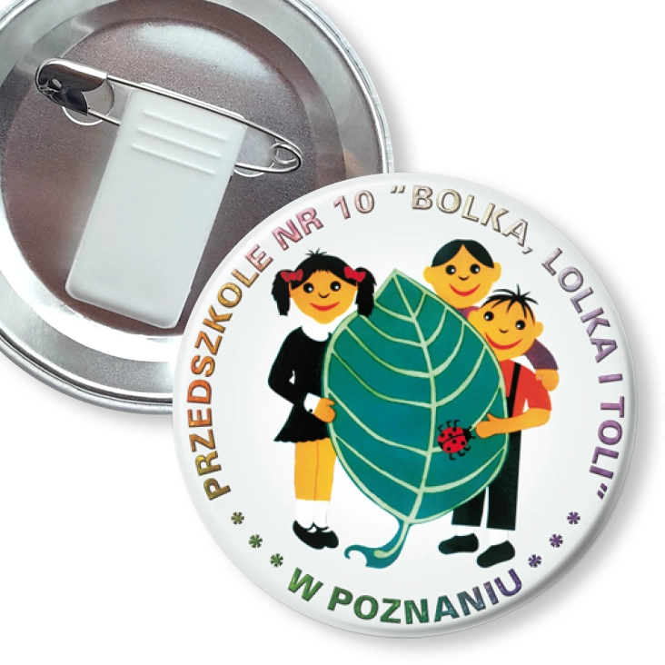 przypinka z żabką i agrafką Przedszkole nr 10