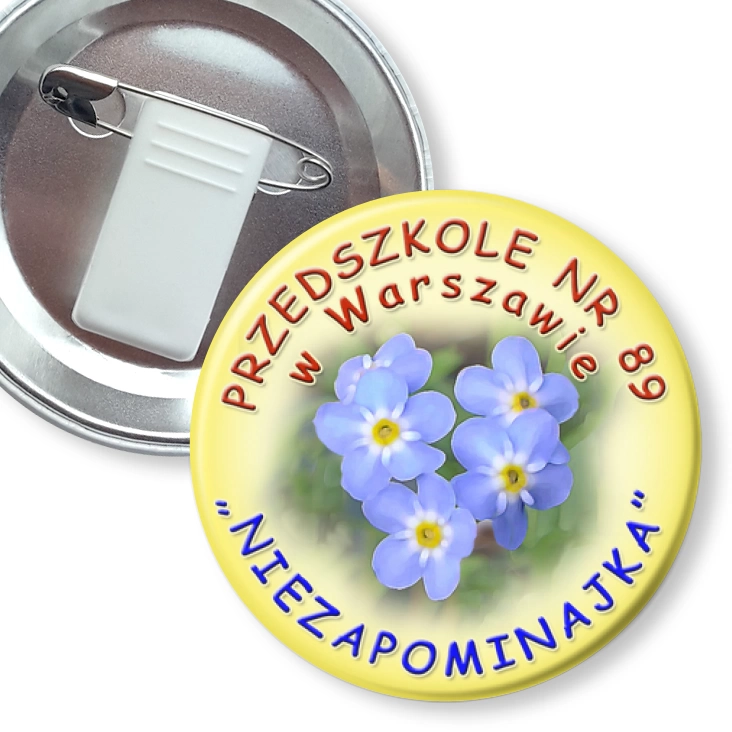 przypinka z żabką i agrafką Przedszkole nr 89 w Warszawie