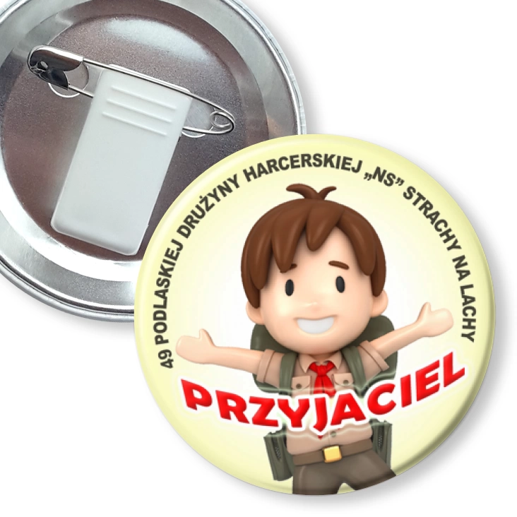 przypinka z żabką i agrafką Przyjaciel 49 Podlaskiej Drużyny Harcerskiej NS Strachy na Lachy