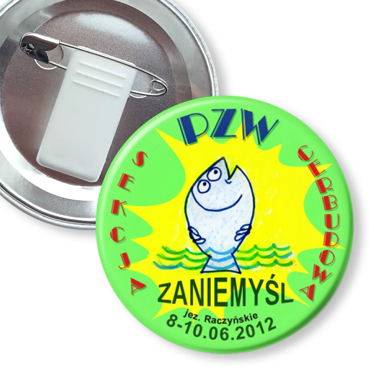 przypinka z żabką i agrafką PZW Sekcja Cerbudowa