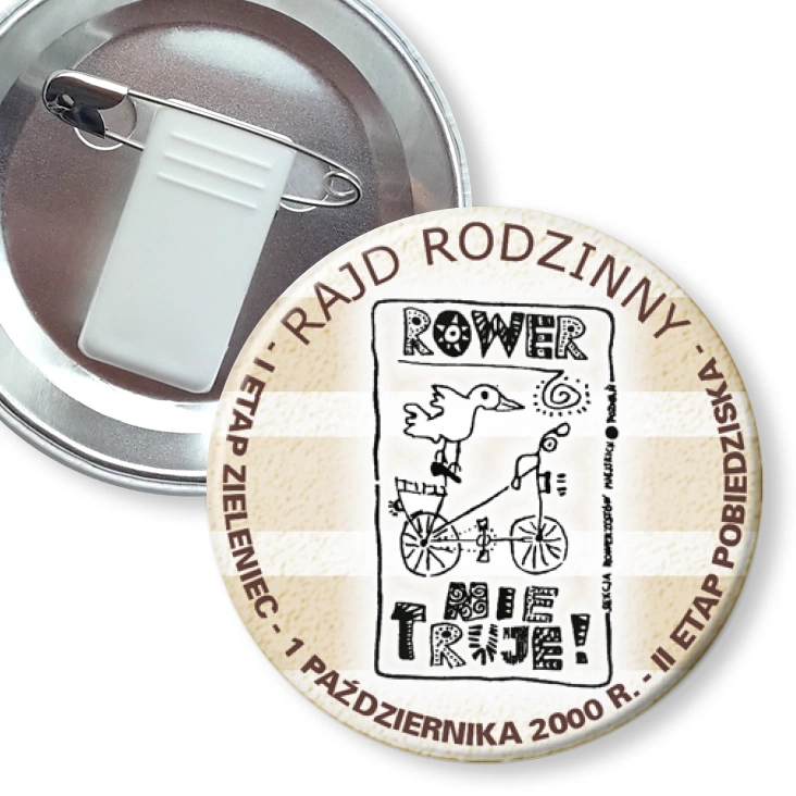 przypinka z żabką i agrafką Rajd Rodzinny - Rower Nie Truje!