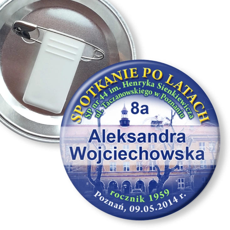 przypinka z żabką i agrafką SP nr 44 w Poznaniu - Spotkanie po latach