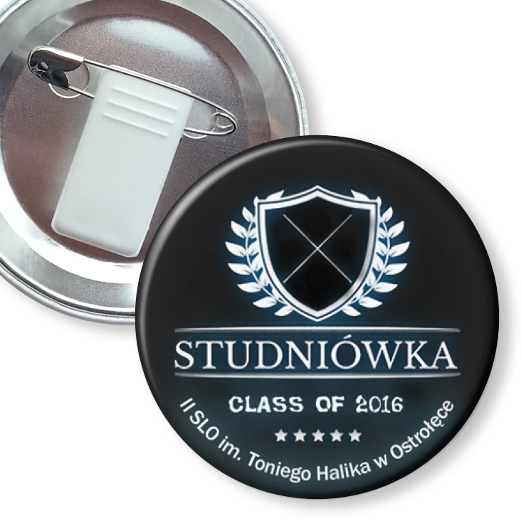 przypinka z żabką i agrafką Studniówka - II SLO
