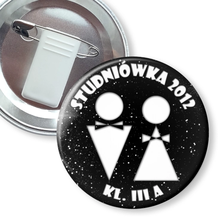 przypinka z żabką i agrafką Studniówka - kl. III A