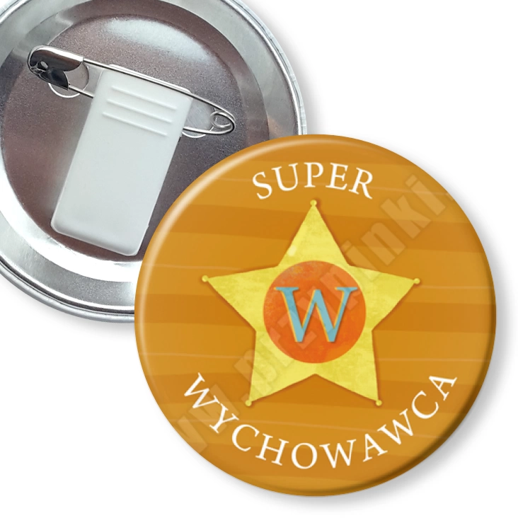 przypinka z żabką i agrafką Super Wychowawca