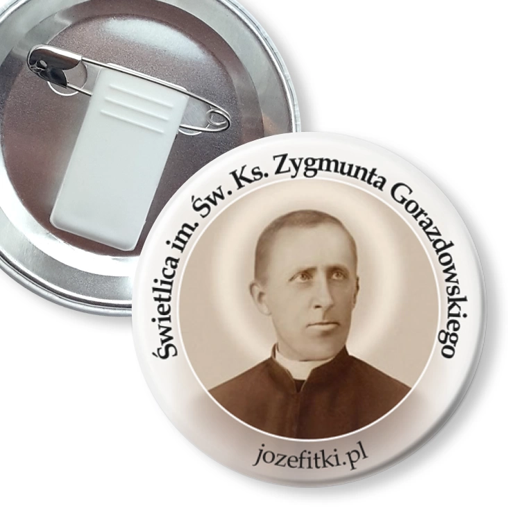 przypinka z żabką i agrafką Świetlica im. Św. Ks. Zygmunta Gorazdowskiego