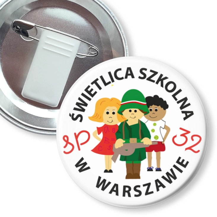 przypinka z żabką i agrafką Świtlica Szkolna SP 32 w Warszawie