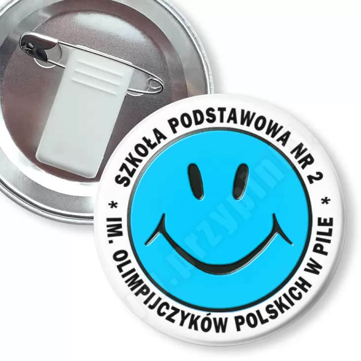 przypinka z żabką i agrafką Szkoła Podstawowa nr 2 w Pile