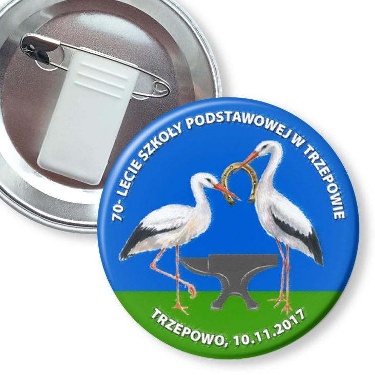 przypinka z żabką i agrafką Szkoła Podstawowa w Trzepowie