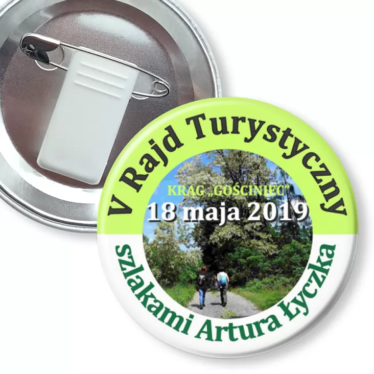 przypinka z żabką i agrafką V Rajd Turystyczny