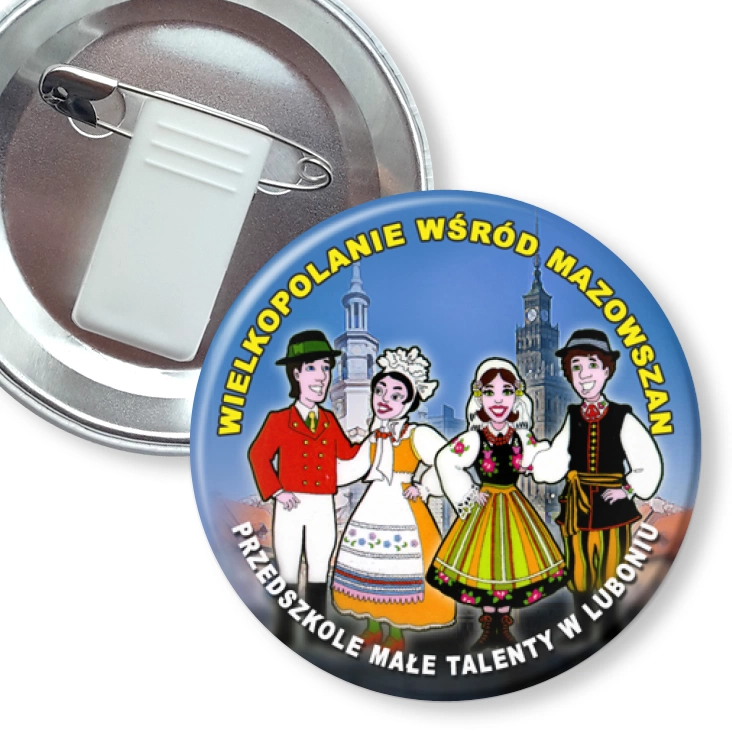 przypinka z żabką i agrafką Wielkopolanie wśród Mazowszan