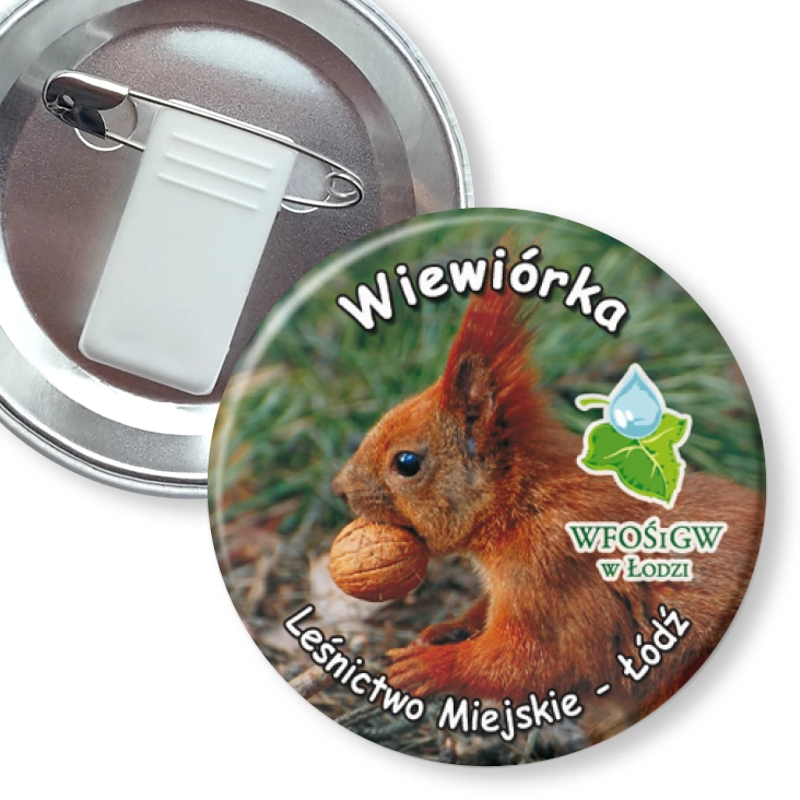 przypinka z żabką i agrafką Wiewiórka