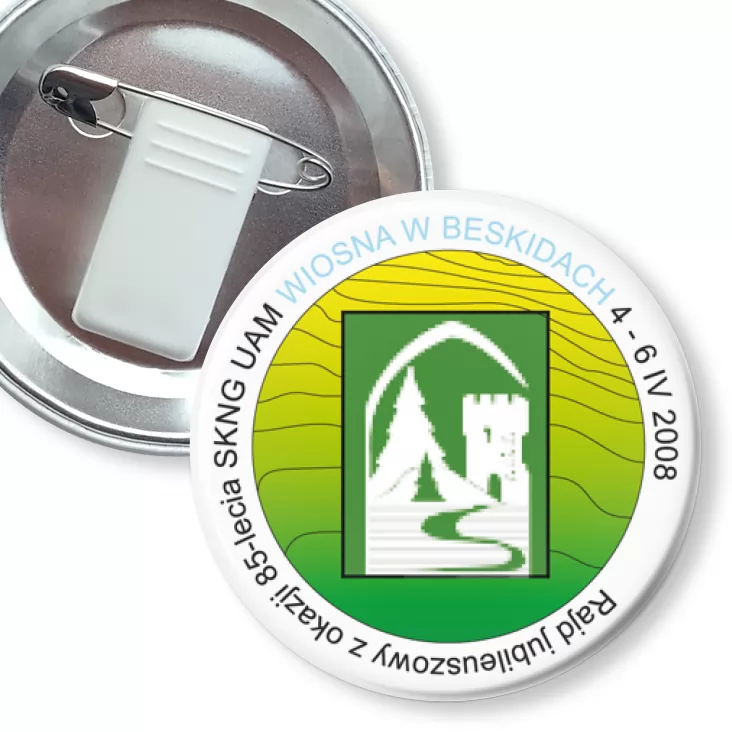 przypinka z żabką i agrafką Wiosna w Beskidach